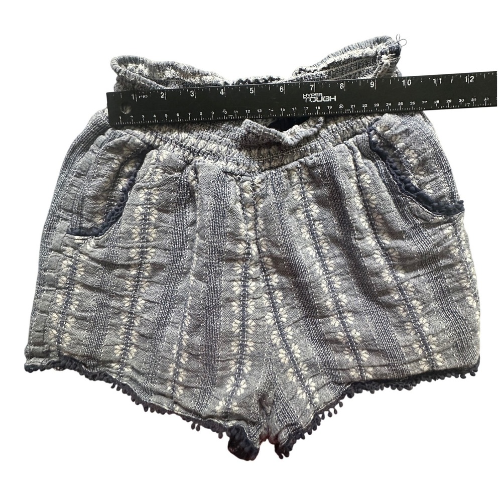 Taylor & Sage Blue White Textured Smocked Waist Pom Pom Trim Shorts Small